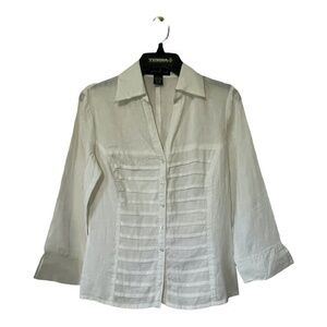 Mercer & Madison Womens White Linen Button Up Collared Blouse Ruffled Size Small